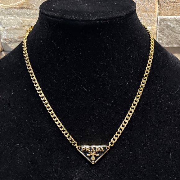 Upcycled Jewelry - Gold-Tone Designer Triangle Logo Pendant Necklace - Women